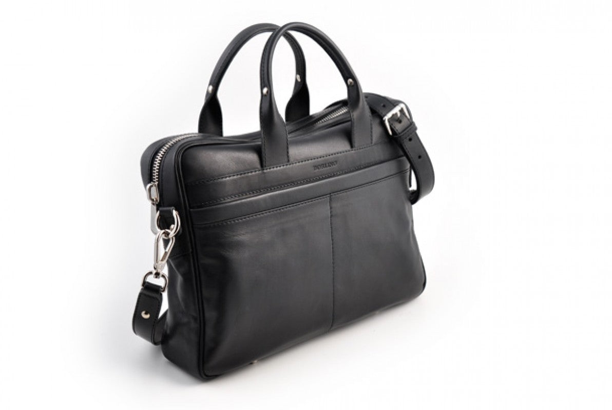 The Cesena Classic Vachetta Leather Briefcase - Onyx Black - Borlino