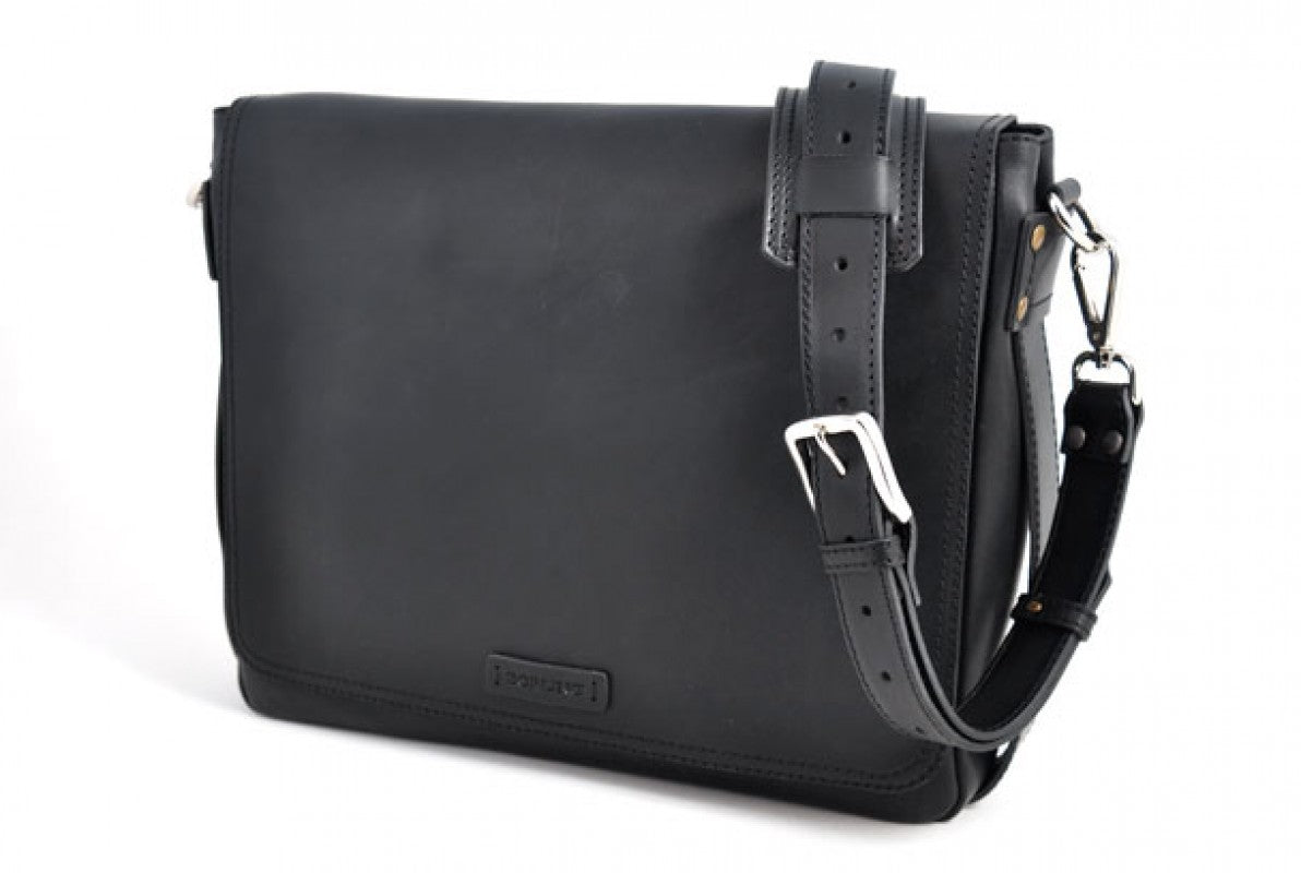 Borlino Leather Messenger Bag Onyx Black