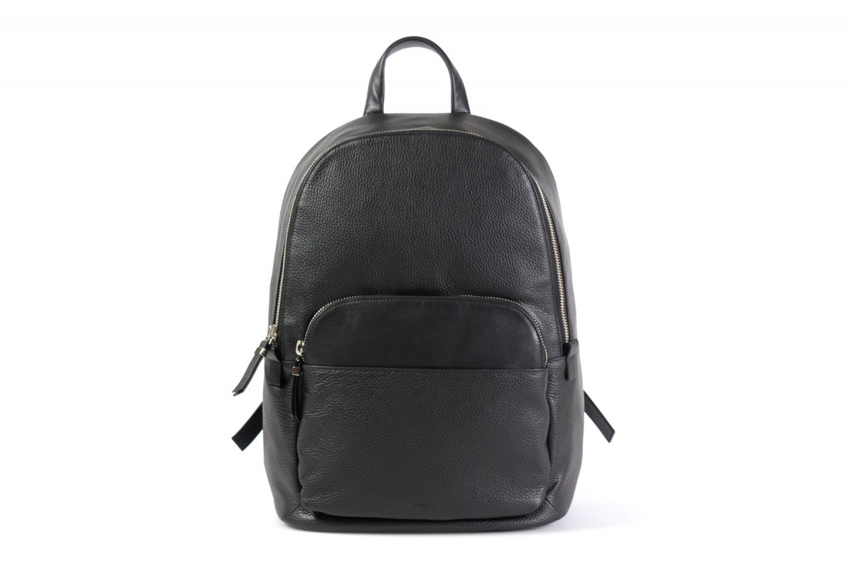 Leather Backpack - The Belluno - Black Pebble Calf Leather - Borlino