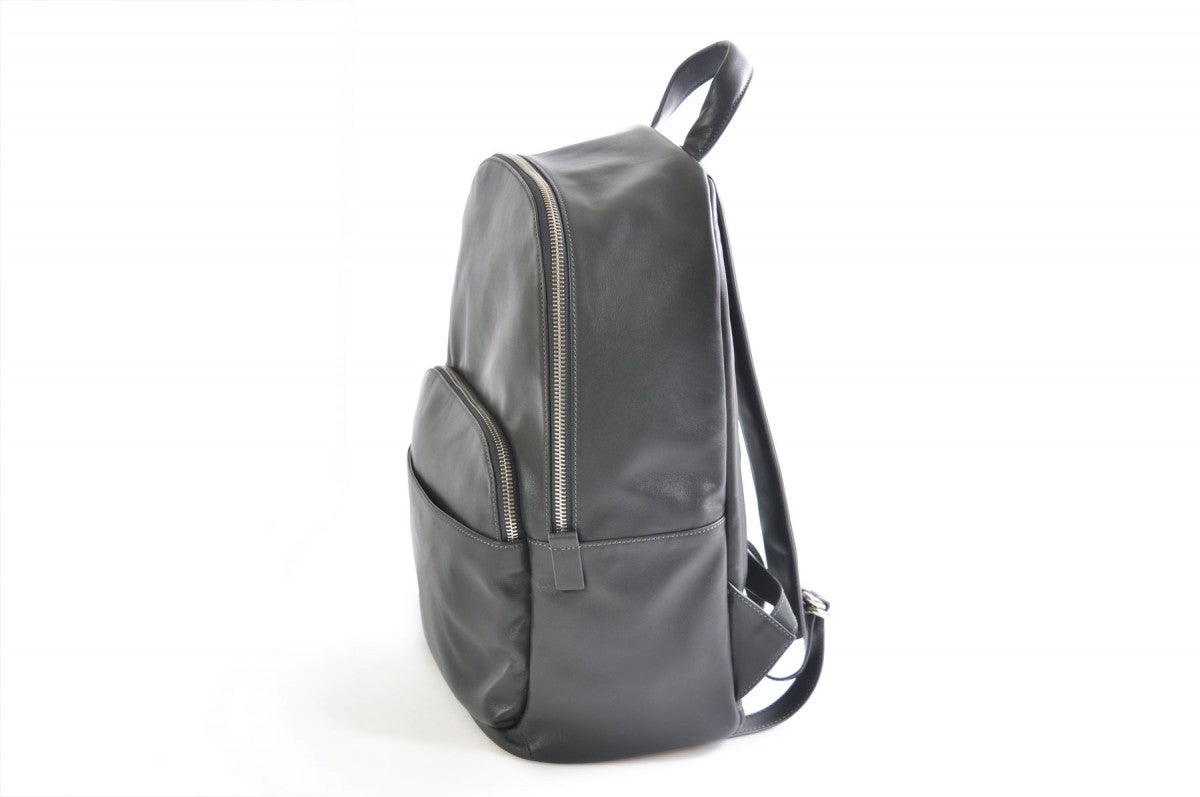 Grey leather backpack sale